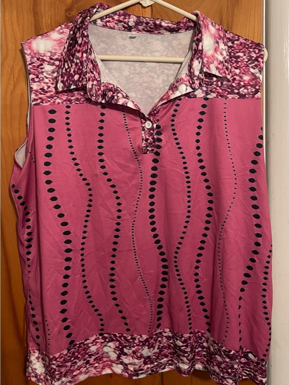SHEIN Pink Sleeveless Collared Printed Blouse